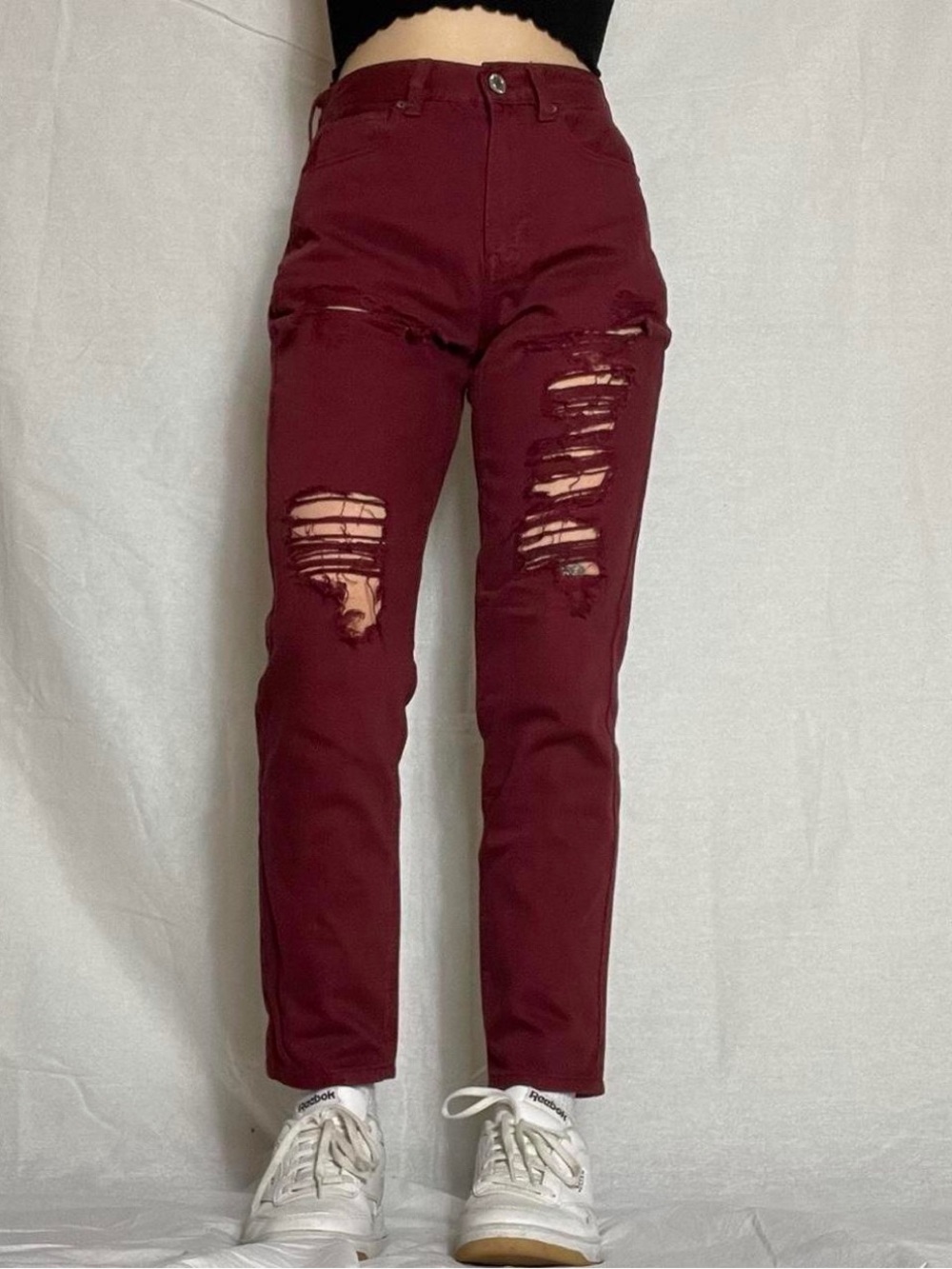 American Eagle Red Ripped Mom Jeans NWT
